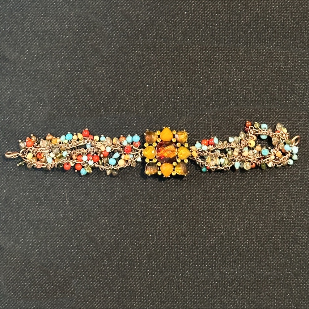 Colorful Beaded Lobster Clasp Bracelet with Statement Gem Center